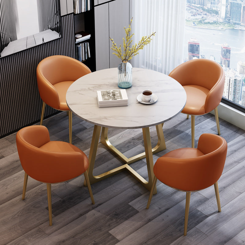 Sintered Stone Top Modern White Table for Restaurant Round Dining Table with Pedestal Base