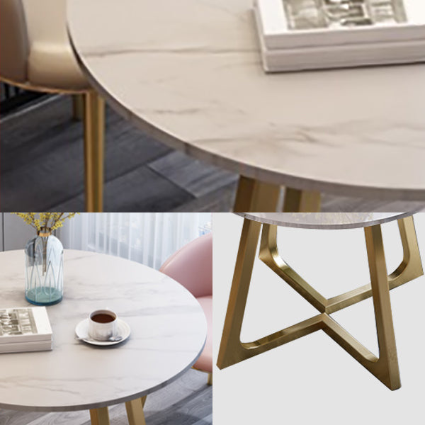 Sintered Stone Top Modern White Table for Restaurant Round Dining Table with Pedestal Base