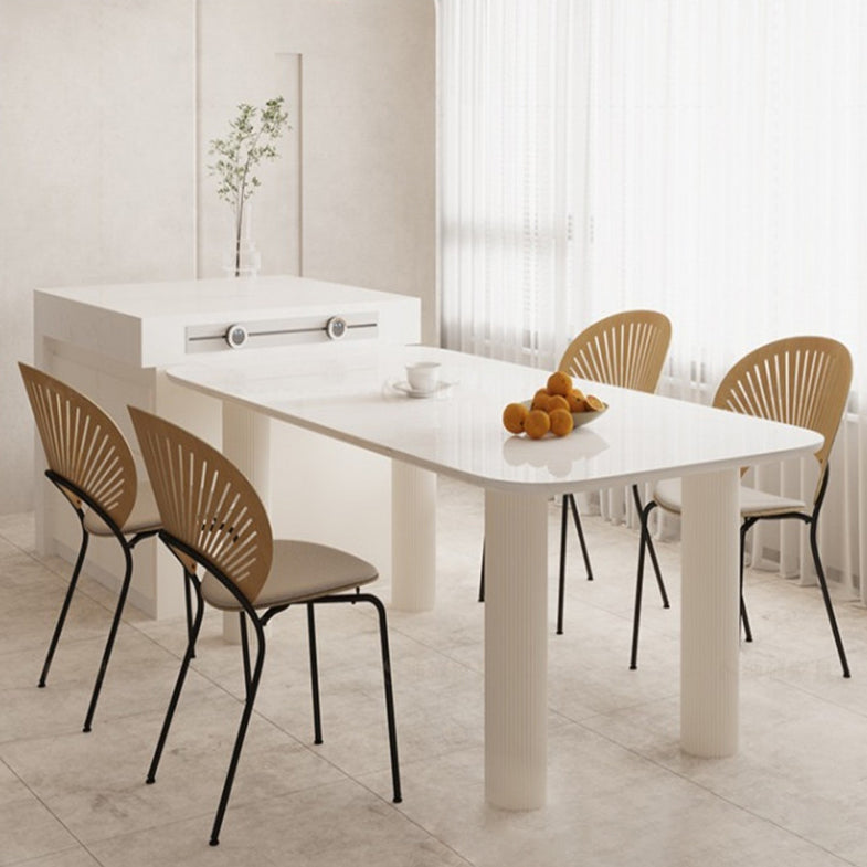 Modern Style Dining Table Rectangle Stone White Dining Table with 4 Legs