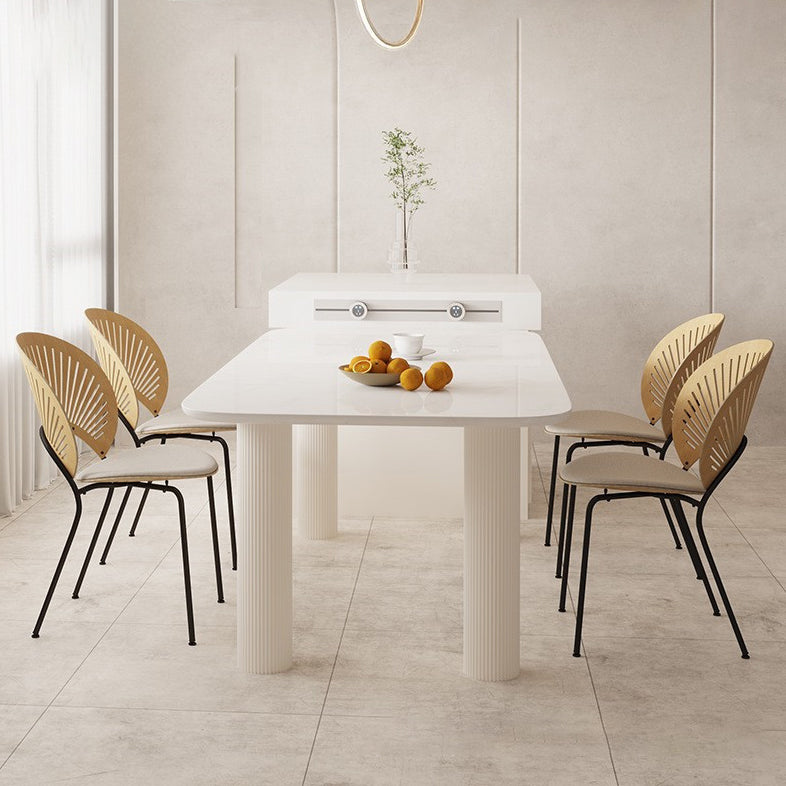 Modern Style Dining Table Rectangle Stone White Dining Table with 4 Legs