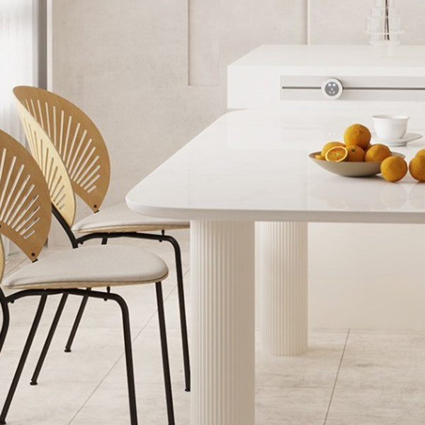 Modern Style Dining Table Rectangle Stone White Dining Table with 4 Legs