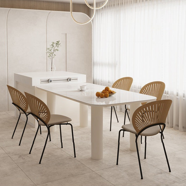 Modern Style Dining Table Rectangle Stone White Dining Table with 4 Legs