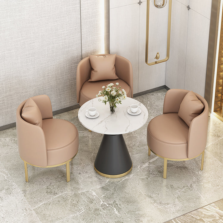 Luxury Sintered Stone Top Dining Table Indoor Round Table with Metal Pedestal