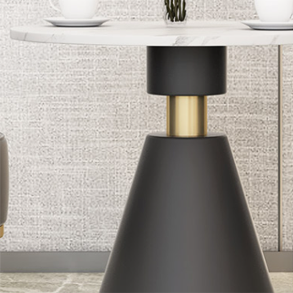 Luxury Sintered Stone Top Dining Table Indoor Round Table with Metal Pedestal