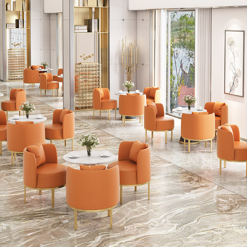 Luxury Sintered Stone Top Dining Table Indoor Round Table with Metal Pedestal