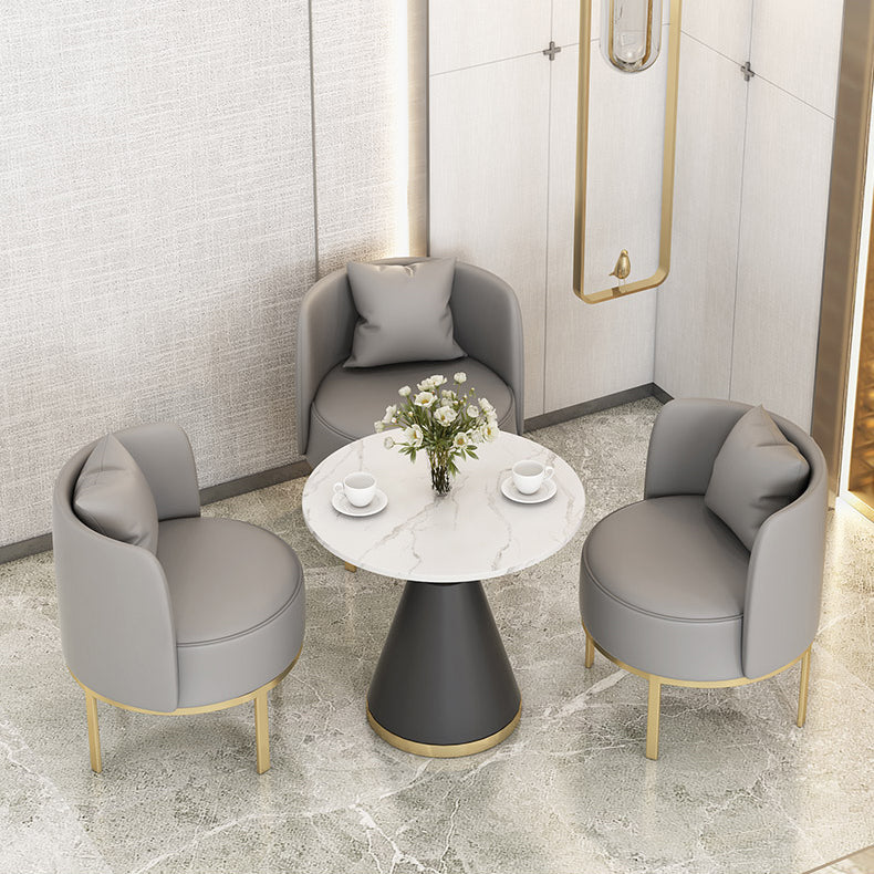 Luxury Sintered Stone Top Dining Table Indoor Round Table with Metal Pedestal