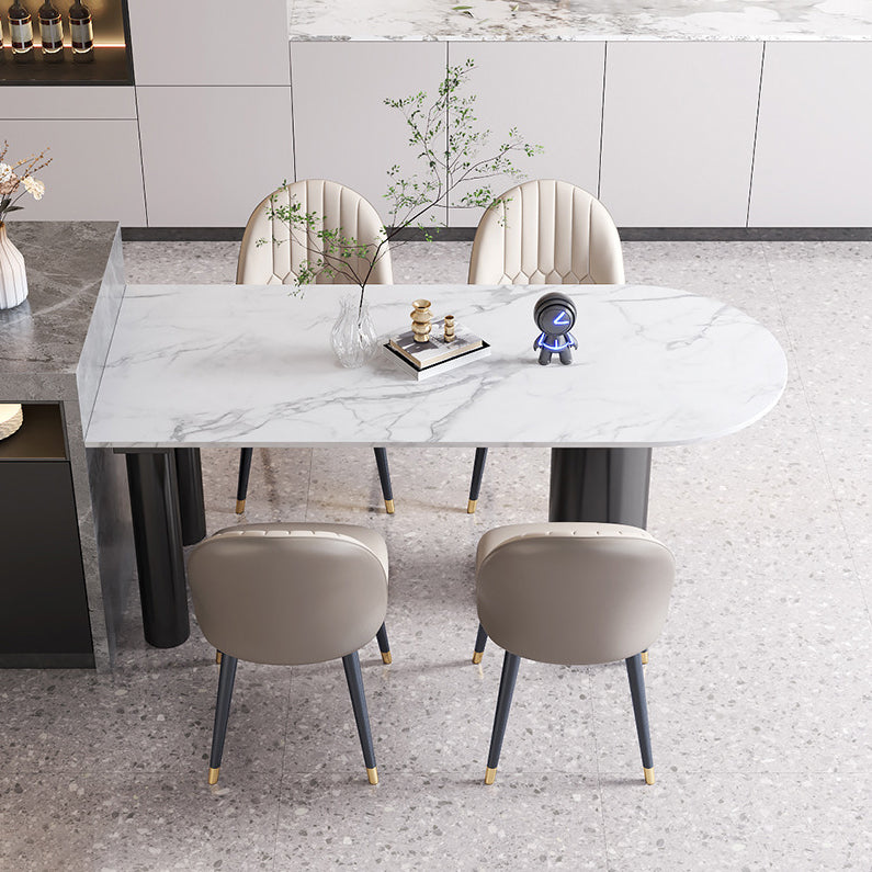 Modern Style Dining Table White Sintered Stone Dining Table with Black Base for Kitchen
