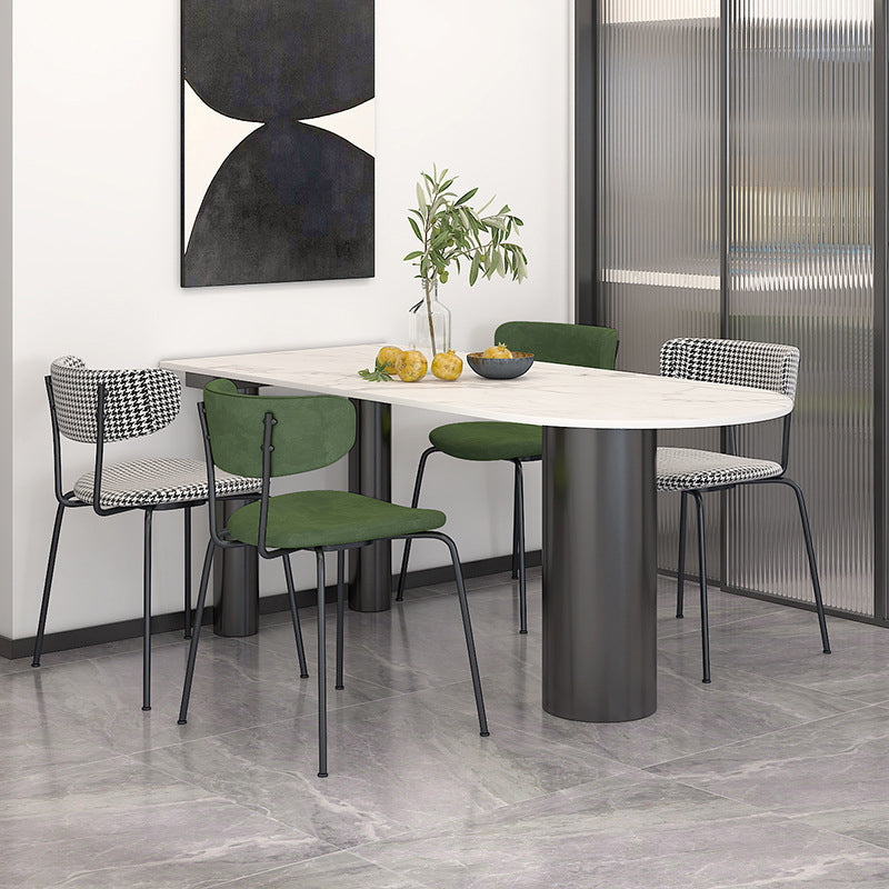 Modern Style Dining Table White Sintered Stone Dining Table with Black Base for Kitchen