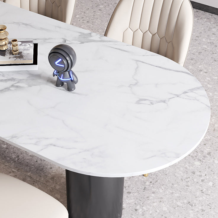 Modern Style Dining Table White Sintered Stone Dining Table with Black Base for Kitchen