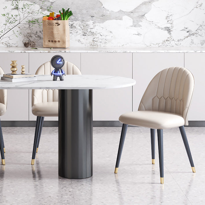 Modern Style Dining Table White Sintered Stone Dining Table with Black Base for Kitchen