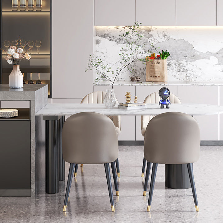 Modern Style Dining Table White Sintered Stone Dining Table with Black Base for Kitchen