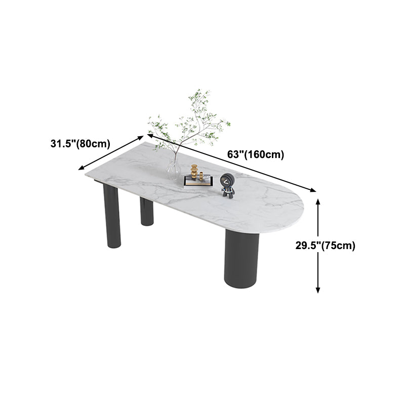 Modern Style Dining Table White Sintered Stone Dining Table with Black Base for Kitchen