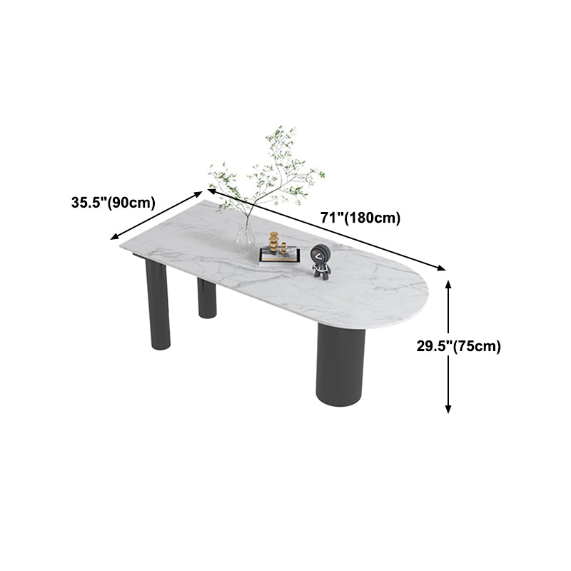 Modern Style Dining Table White Sintered Stone Dining Table with Black Base for Kitchen