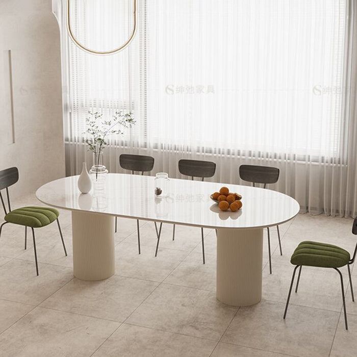 Sintered Stone Luxury White Table Oval Dining Table with Double Pedestal