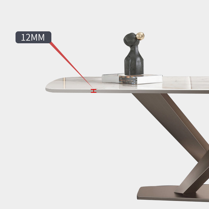Modern Dining Table Rectangle Stone Top Table with Stainless Steel Pedestal Base