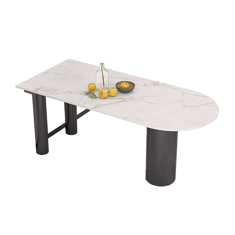 Metal Contemporary Freeform Dining Table White Sintered Stone Top Table with 3 Legs