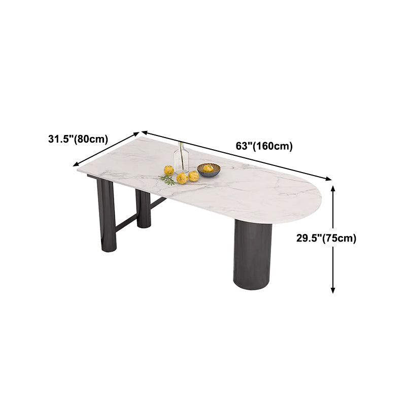 Metal Contemporary Freeform Dining Table White Sintered Stone Top Table with 3 Legs