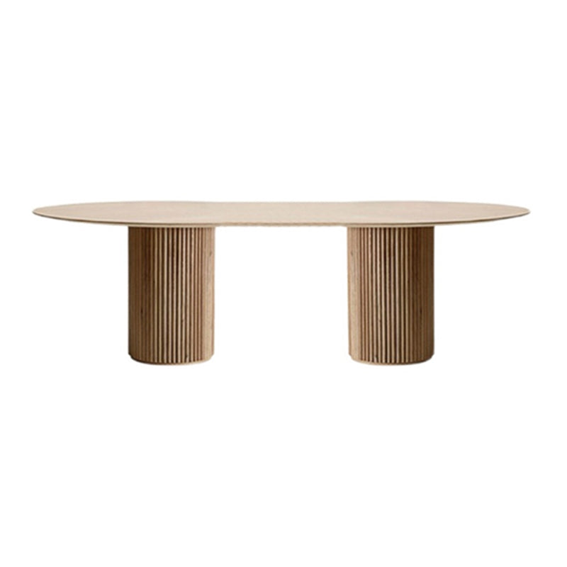 Table à manger ovale moderne en pierre frittée avec base à double piédestal