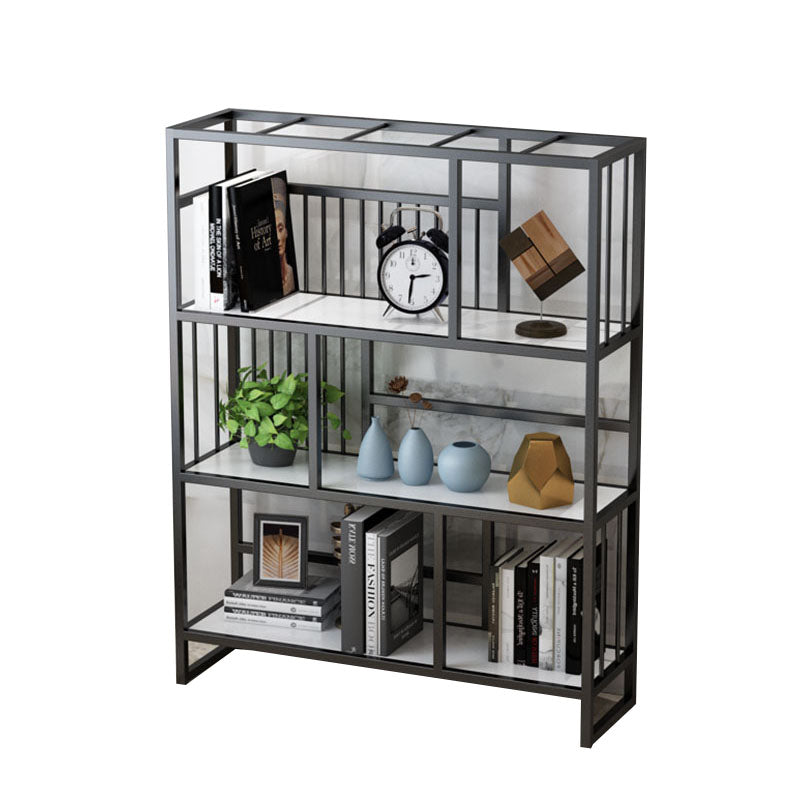 Glam Vertical Open Etagere Bookshelf Iron Frame Manufactured Wood Shelf Bookcase