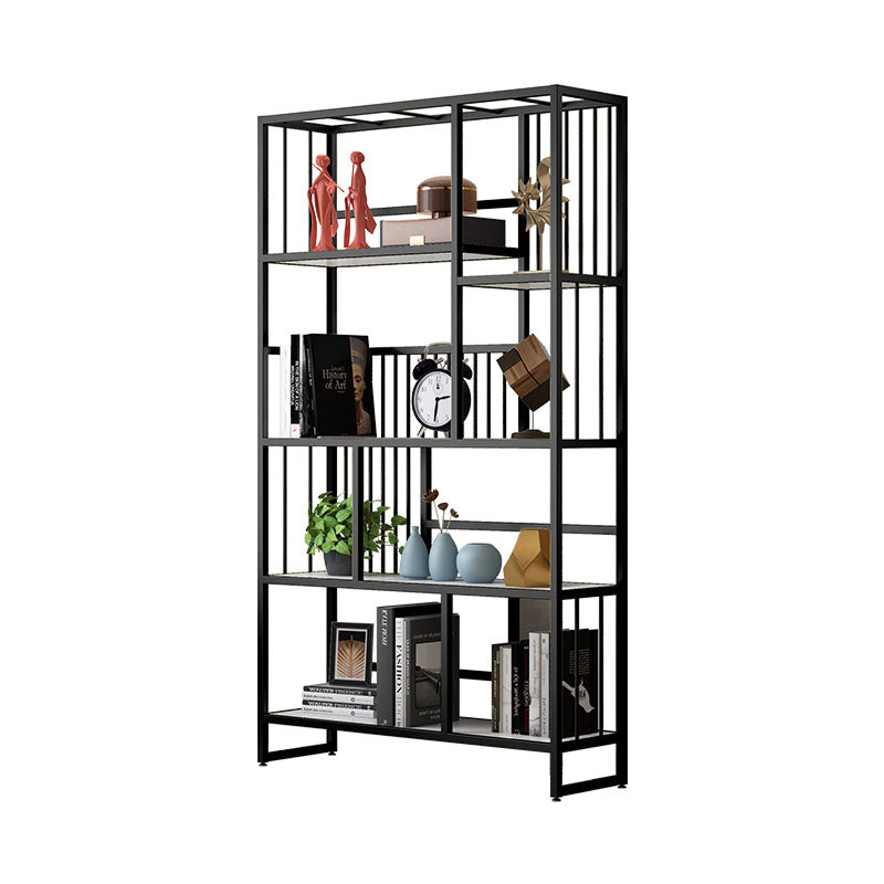 Glam Vertical Open Etagere Bookshelf Iron Frame Manufactured Wood Shelf Bookcase