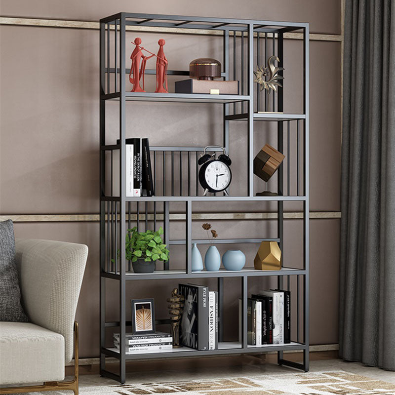 Glam Vertical Open Etagere Bookshelf Iron Frame Manufactured Wood Shelf Bookcase