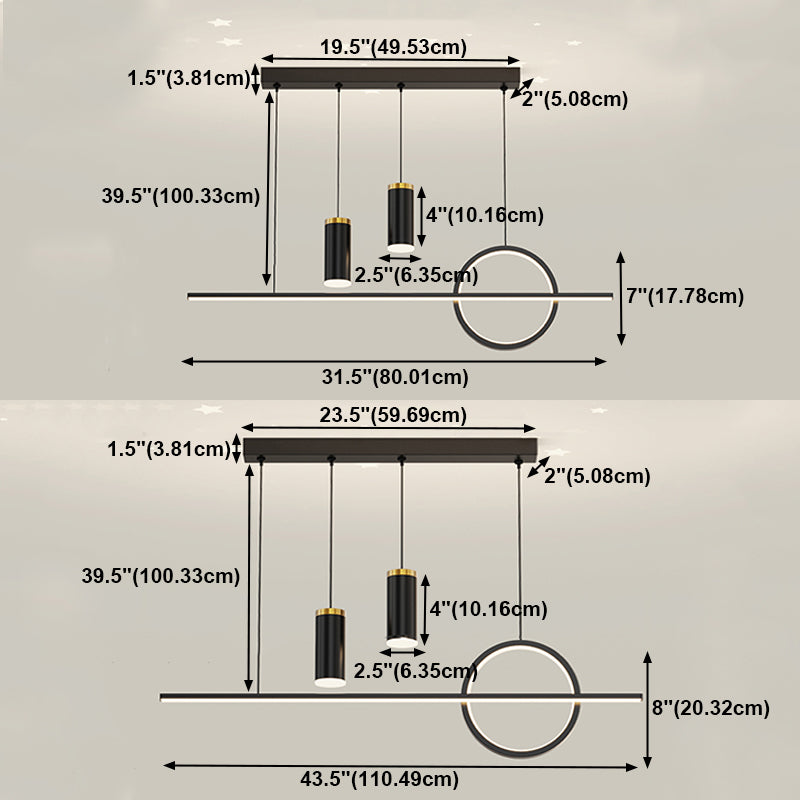 Contemporary Style Linear Island Lighting Metal 4 Light Island Light Fixtures