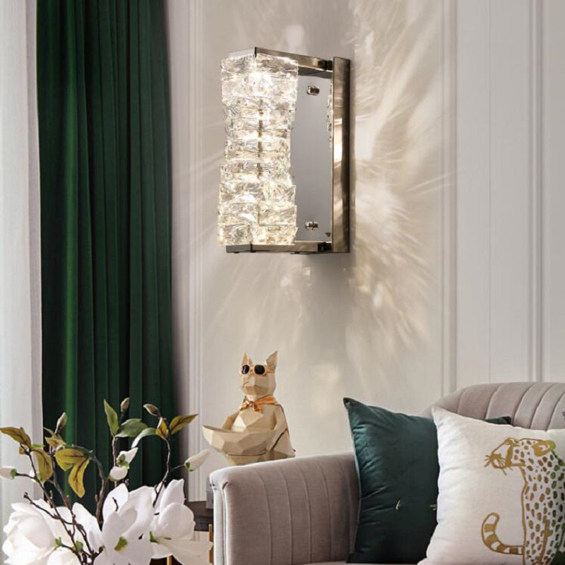 Nordic Metal Wall Light Geometric Silver Wall Sconce with Crystal for Bedroom
