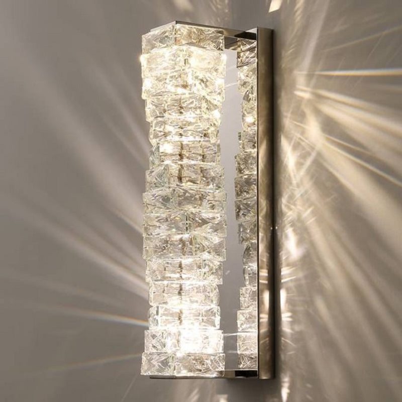 Nordic Metal Wall Light Geometric Silver Wall Sconce with Crystal for Bedroom