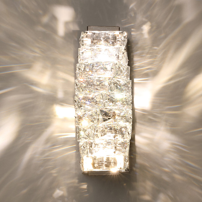 Nordic Metal Wall Light Geometric Silver Wall Sconce with Crystal for Bedroom