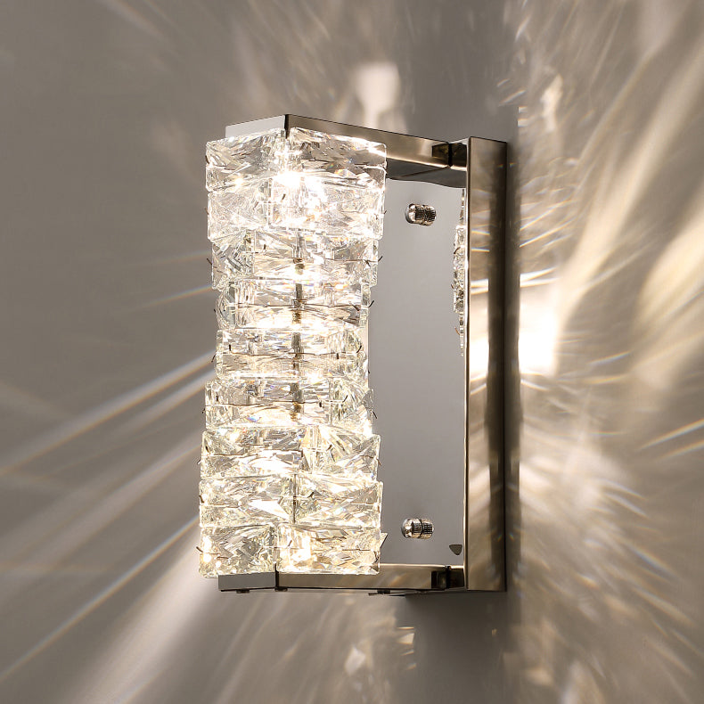 Nordic Metal Wall Light Geometric Silver Wall Sconce with Crystal for Bedroom