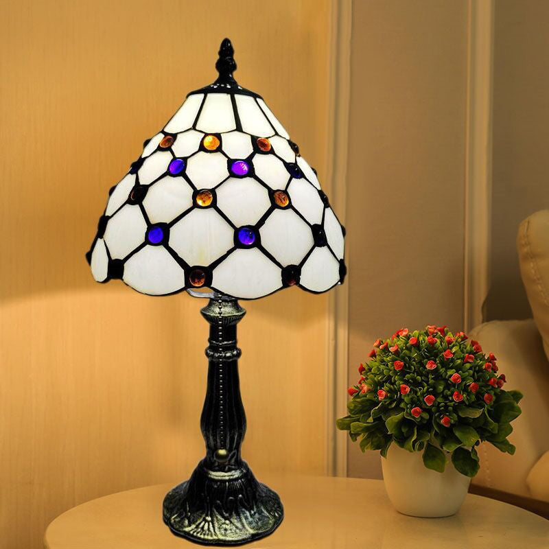 Tiffany Style Table Lamp 1-Light Desk Lamp with Glass Shade for Living Room