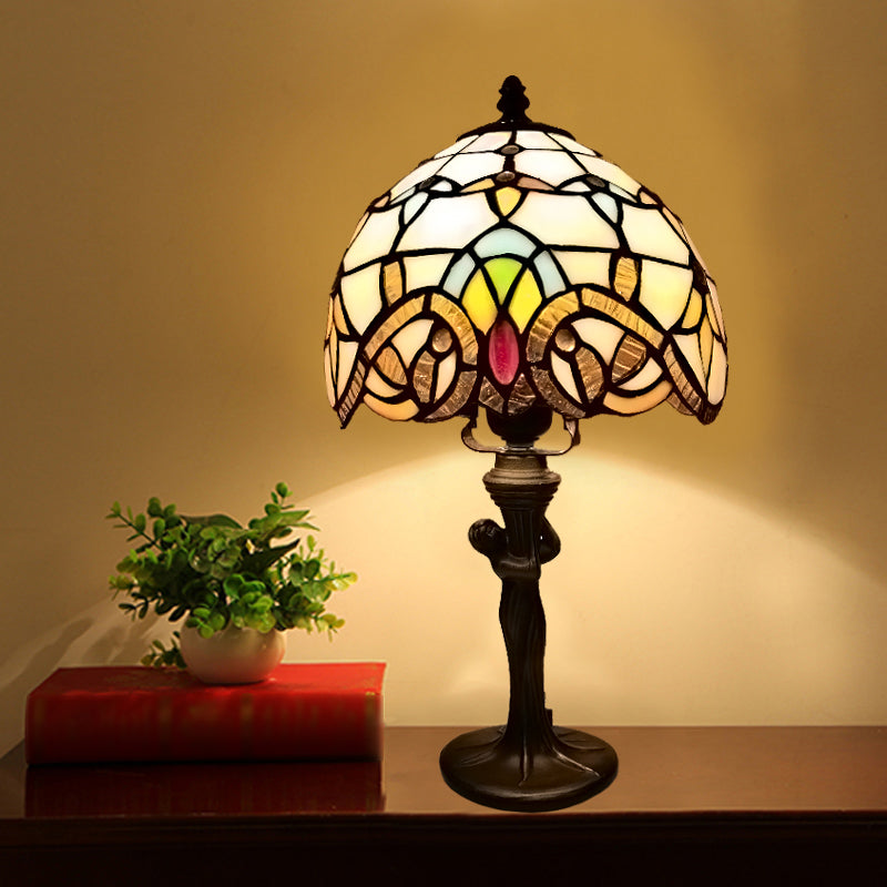 Tiffany Style Table Lamp 1-Light Desk Lamp with Glass Shade for Living Room