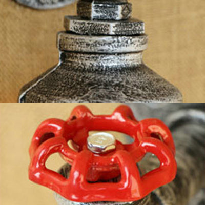 Water Pipe Metal Wall Lighting Rustic Style 1 Light Restaurant Wall Mounted Lamp with Red Valve in Bronze/Antique Brass