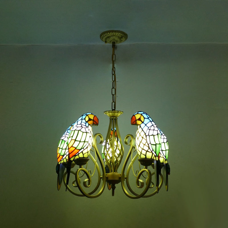 Parrot Hanging Chandelier Tiffany-Style Stained Art Glass Hanging Pendant Light