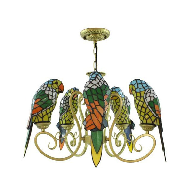 Parrot Hanging Chandelier Tiffany-Style Stained Art Glass Hanging Pendant Light