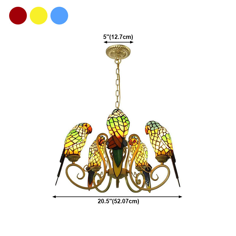 Parrot Hanging Chandelier Tiffany-Style Stained Art Glass Hanging Pendant Light