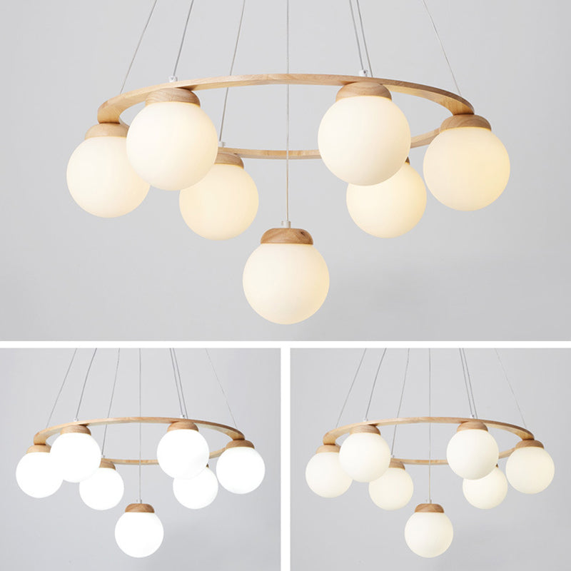 Circle Pendant Chandelier Minimalist Wooden Ceiling Hung Fixture for Living Room