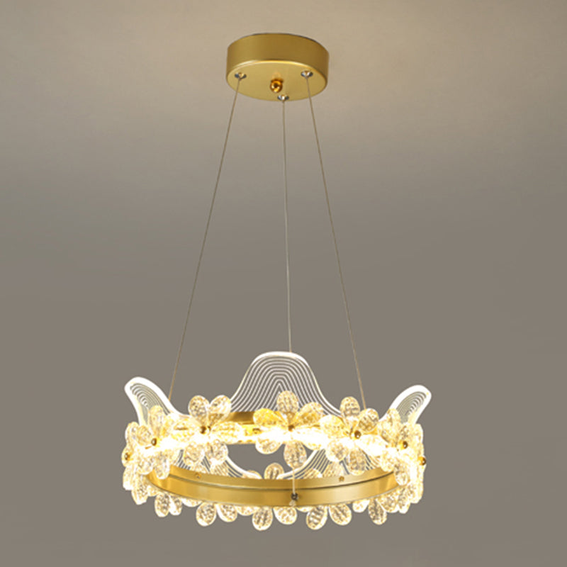 Contemporary Crown Shape Pendant Chandelier Crystal 1-Light Pendant Lighting in Gold