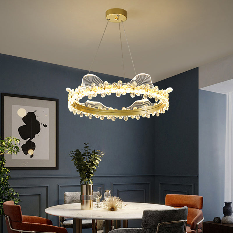 Contemporary Crown Shape Pendant Chandelier Crystal 1-Light Pendant Lighting in Gold