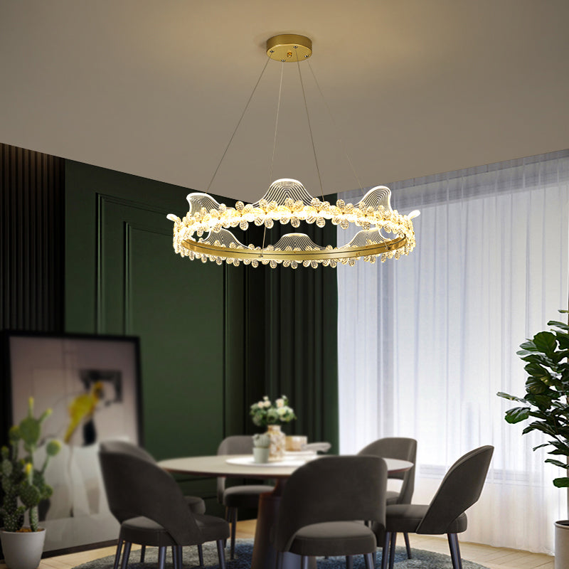 Contemporary Crown Shape Pendant Chandelier Crystal 1-Light Pendant Lighting in Gold