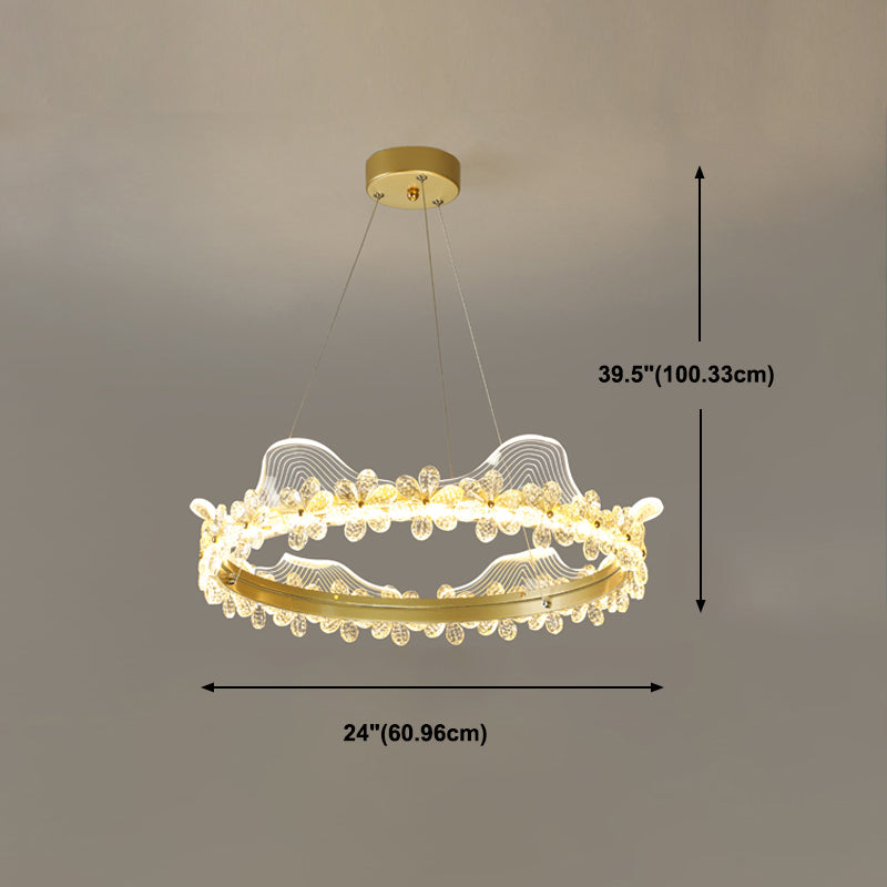 Contemporary Crown Shape Pendant Chandelier Crystal 1-Light Pendant Lighting in Gold