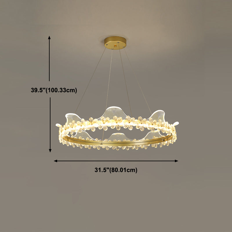 Contemporary Crown Shape Pendant Chandelier Crystal 1-Light Pendant Lighting in Gold