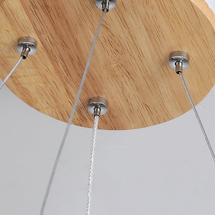 Ring Shape Pendant Lamp LED Simple Hanging Light for Living Room with Rubber Wood