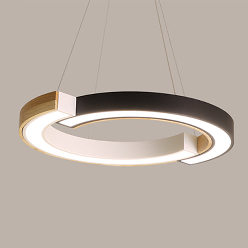 Ring Shape Pendant Lamp LED Simple Hanging Light for Living Room with Rubber Wood