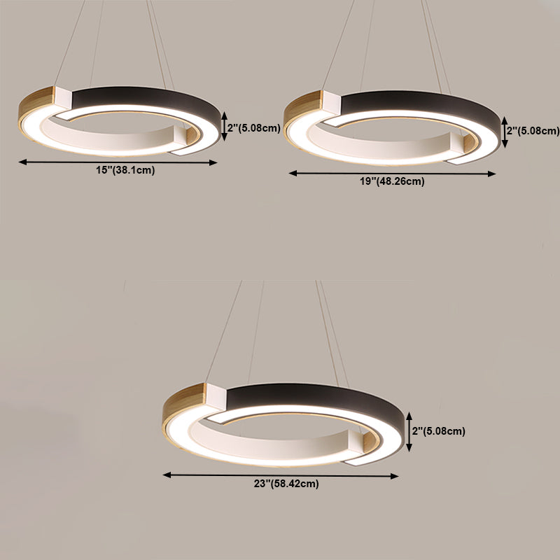 Ring Shape Pendant Lamp LED Simple Hanging Light for Living Room with Rubber Wood