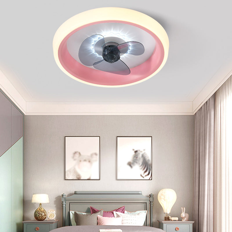 Metal Round Ceiling Fan Light Modern Style 1 Light LED Flush Light