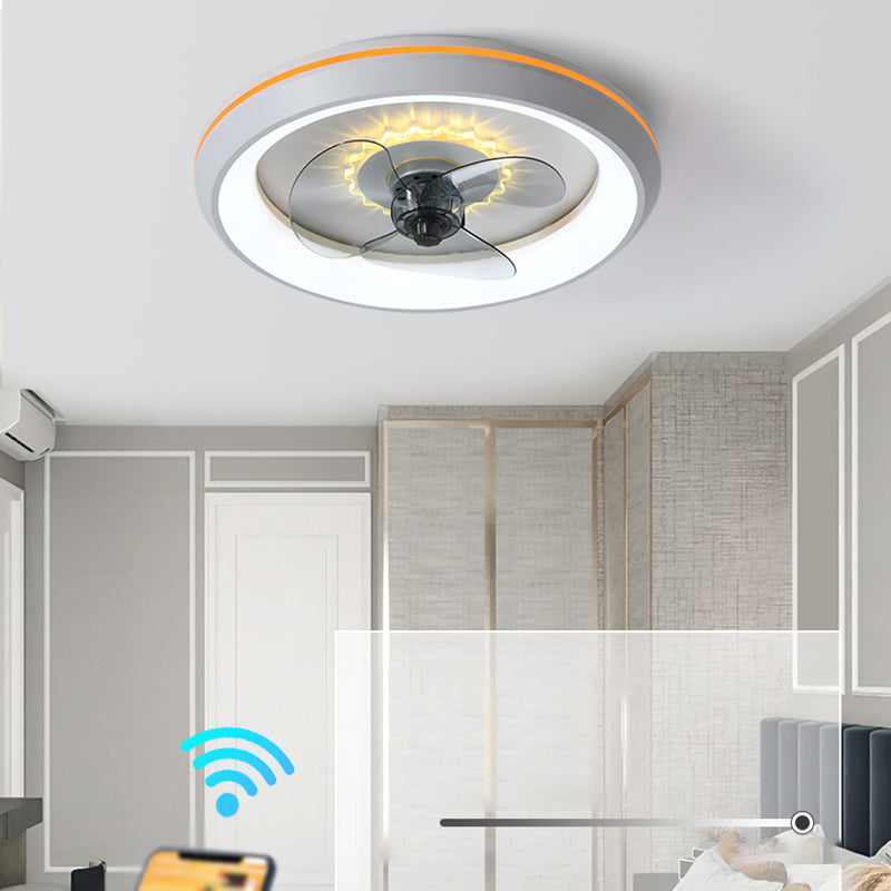 Metal Round Ceiling Fan Light Modern Style 1 Light LED Flush Light