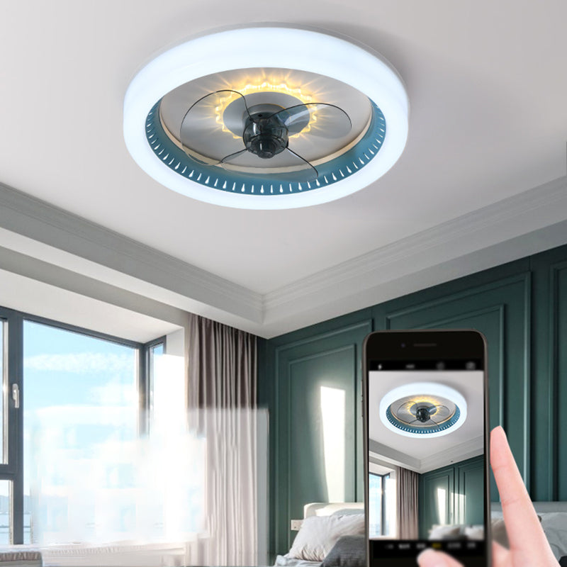 Metal Round Ceiling Fan Light Modern Style 1 Light LED Flush Light