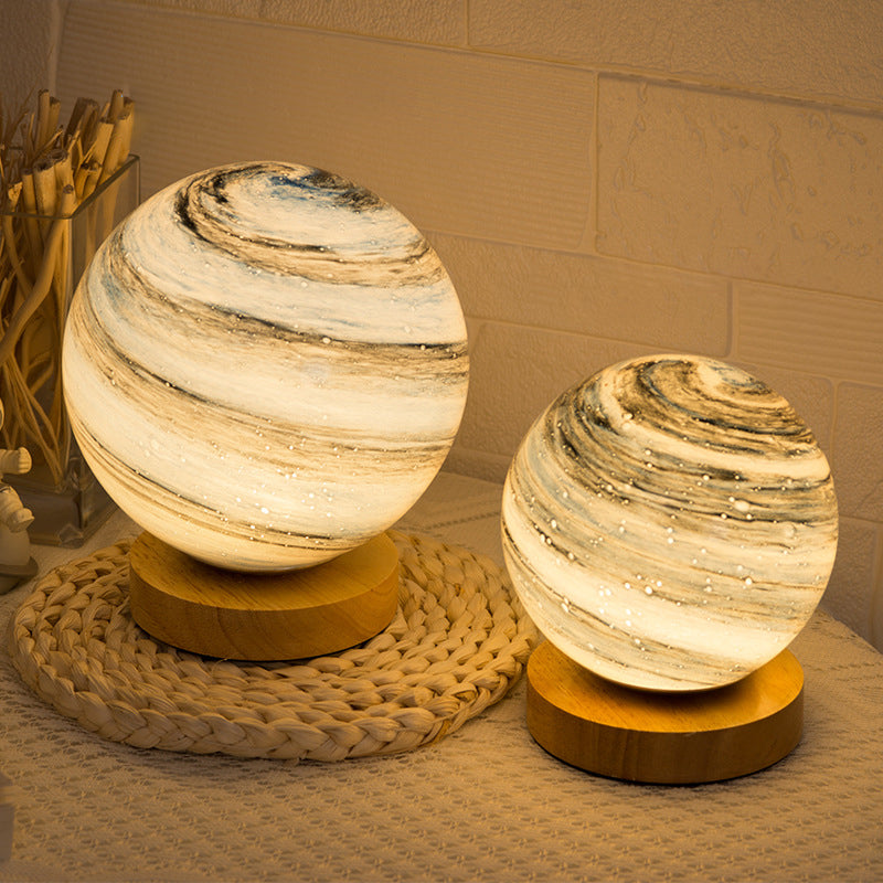 1-Light Table Lamp Modern Style LED Desk Lamp with Glass Shade for Bedroom
