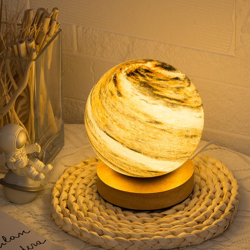 1-Light Table Lamp Modern Style LED Desk Lamp with Glass Shade for Bedroom